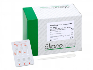 ökonomed Multi-Drug 11/1 Testkassette, Pipettiertest, AMP300, BAR, BZO, BUP, COC, MDMA, MTD, MET300, MOR, TCA, THC, 10 St.