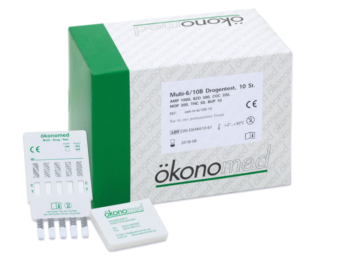 ökonomed Multi-6/10B Drogentest, Eintauchtest, AMP, BZO, BUP, THC, COC, MOR, 10 St.